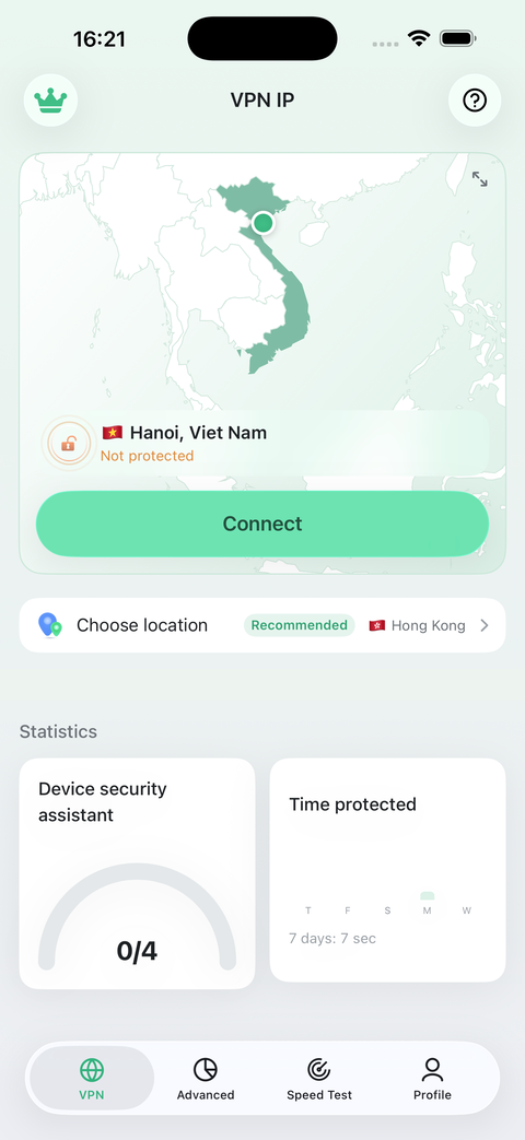 AerVPN home screen